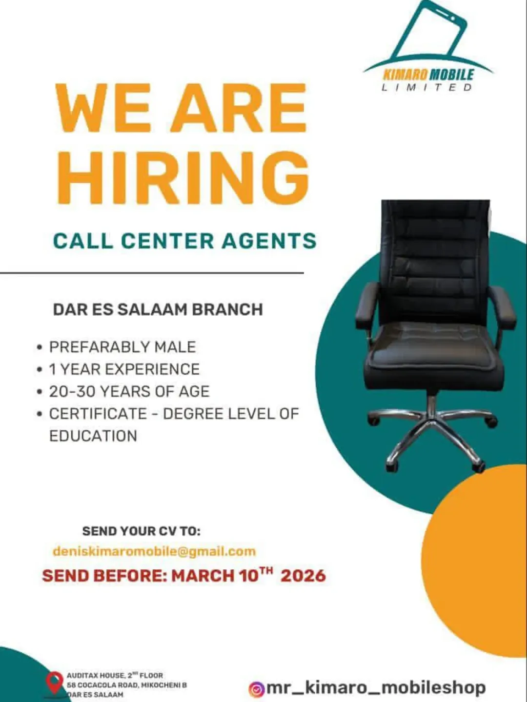 Ajira Mpya 2026, Ajira Mpya Kimaro Mobile Limited, AJIRA TANZANIA 2026, AjiraLeo Tanzania, Jobs 2026, Jobs at Kimaro Mobile Limited, JOBS TANZANIA, Kimaro Mobile Limited, Kimaro Mobile Limited Jobs 2026, Nafasi za Kazi Kimaro Mobile Limited