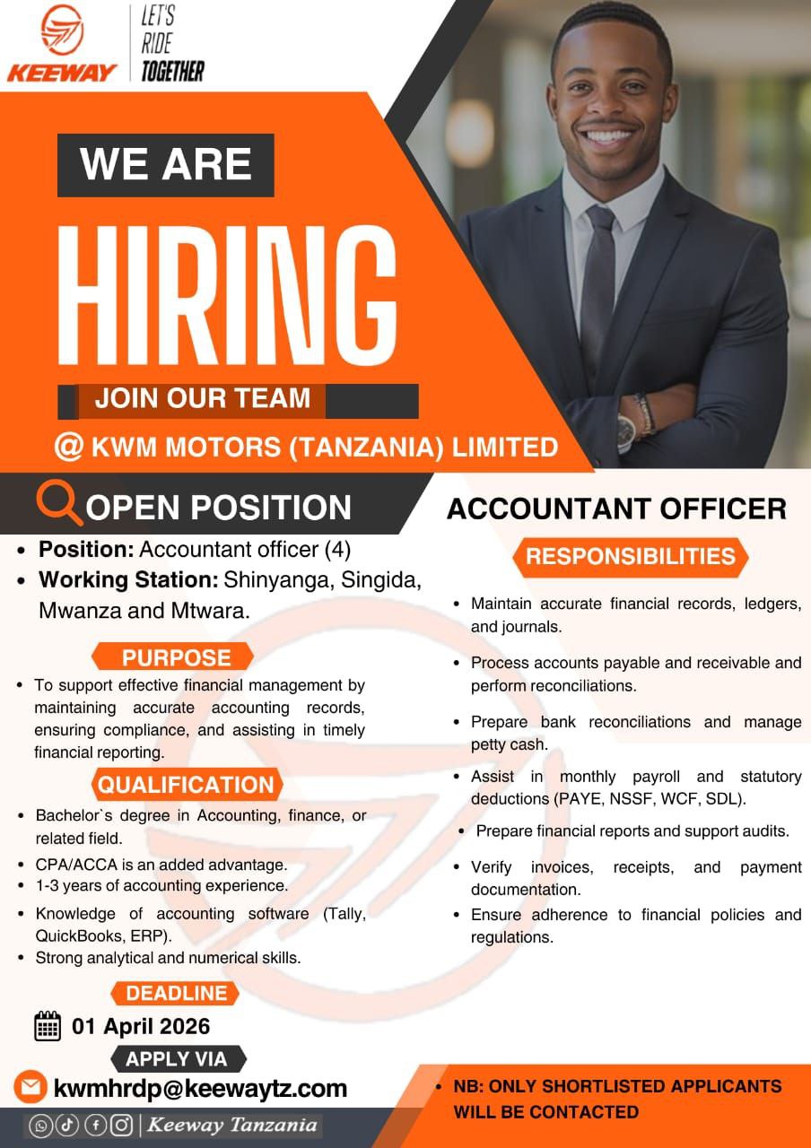 Jobs at KWM Motors Tanzania Ltd, Ajira Mpya KWM Motors Tanzania Ltd, KWM Motors Tanzania Ltd Jobs 2026,Nafasi za Kazi KWM Motors (T) Ltd